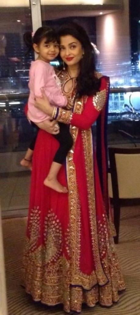 Aishwarya Rai in Red Anarkali on her Daughter Aaradhya Bachchan’s 3rd