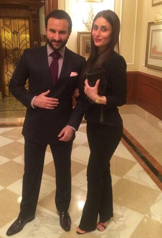 Kareena Kapoor in Black Suit gave Lovely Posed with her Hubby Navab Saif Ali Khan