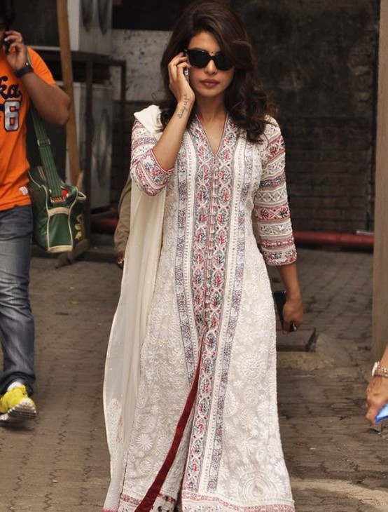 Priyanka Chopra in Designer White Churidar Dress Pics 