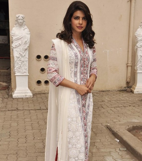Priyanka Chopra in Designer White Churidar Dress Pics 