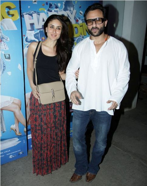 Saif Ali Khan with Kareena Kapoor during his upcoming Film Happy Ending Screening.