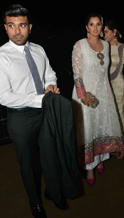Sania Mirza in Arpita Khan Wedding wearing White Anarkali Suits Photos