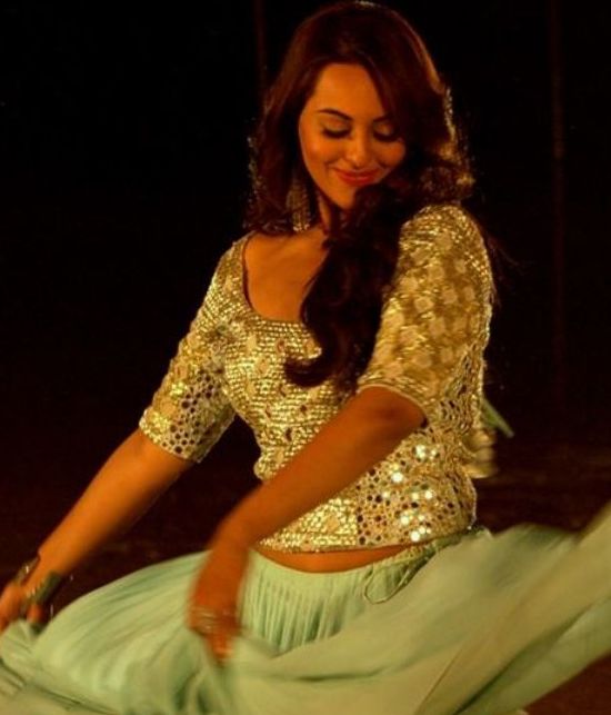 Sonakshi Sinha Navel in Silver Blouse and Blue Ghaghara in Holiday Movie