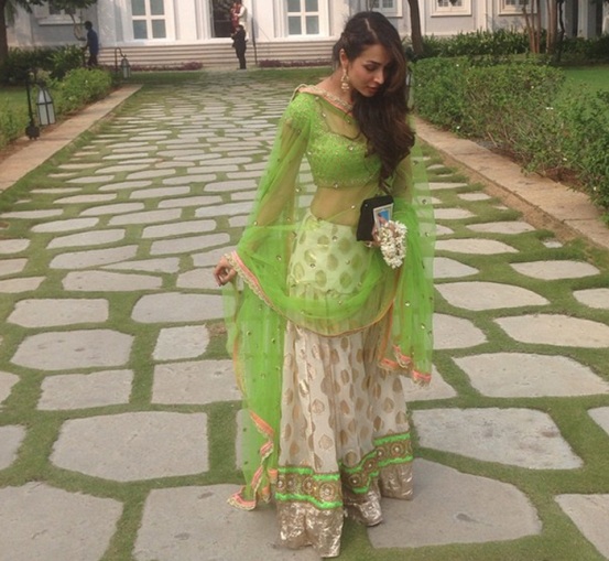 Malaika Arora Khan in Off White Green Lehenga Choli