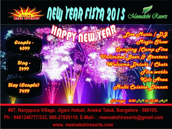 New Year Fista 2015 – New Year Celebration Party in Bangalore at Meenakshi Resort