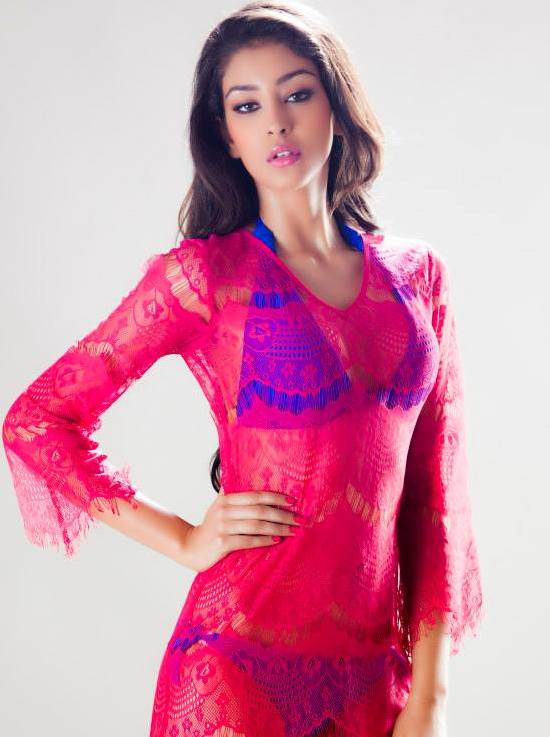 Navneet Kaur Dhillon in Bikini Visible Red One Piece Dress 