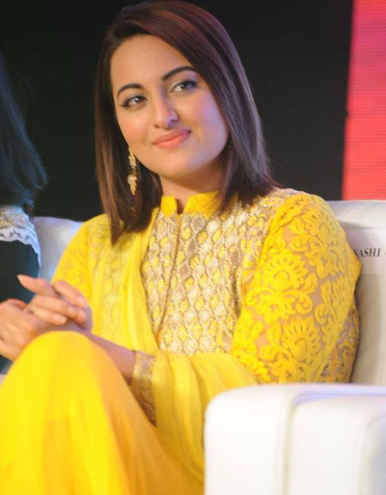 Sonakshi Sinha in Yellow Anarkali Suit at Lingaa Movie Audio Success Meet