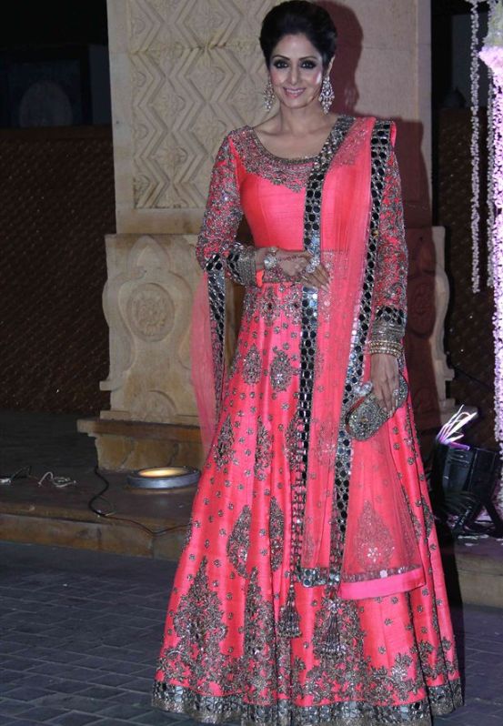 Sridevi in Pink Anarkali Dress at Rriddhi Malhotra Wedding Reception