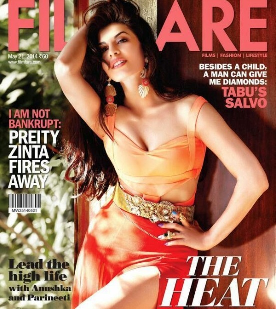 Jacqueline Fernandez in Orange Dress for Scans From Filmfare May 2014 Issue