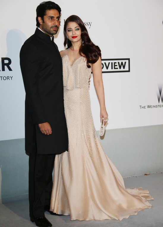 Aishwarya Rai in Golden Couture Gown at amfAR Gala Cannes 2014 
