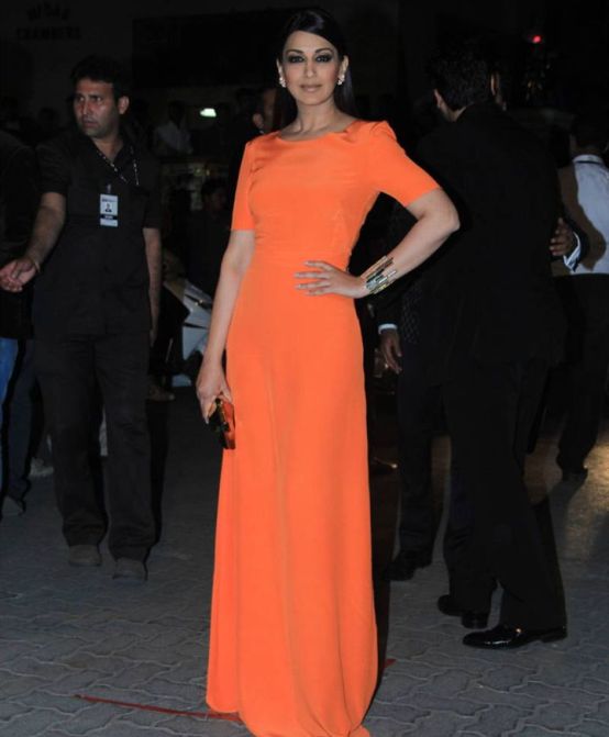 Sonali Bendre in Orange Floor Length Gown 