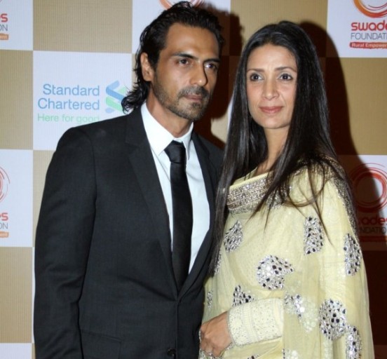 Arjun Rampal with his Cream White Anarkali Dressed wife Mehr Jesia