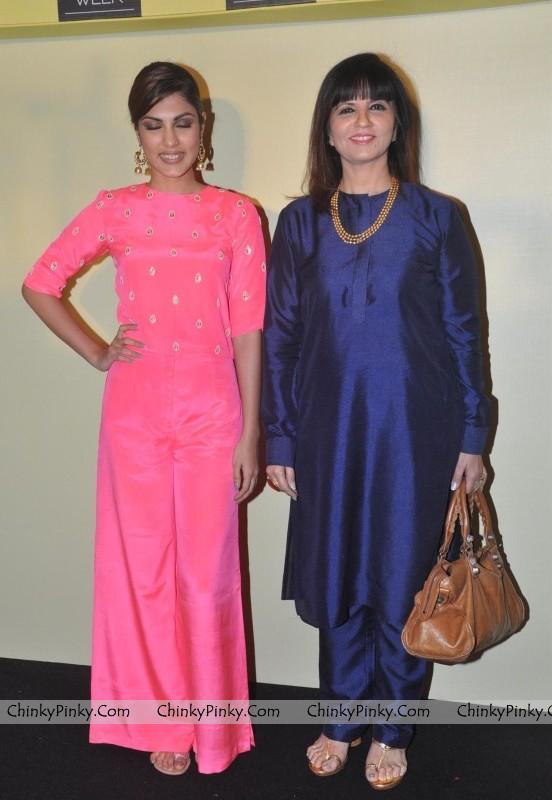 Famous Bollywood Fashion Designer Neeta Lulla with Actor Rhea Chakraborty at Lakme Fashion Week (LFW) 2014 Press Conference