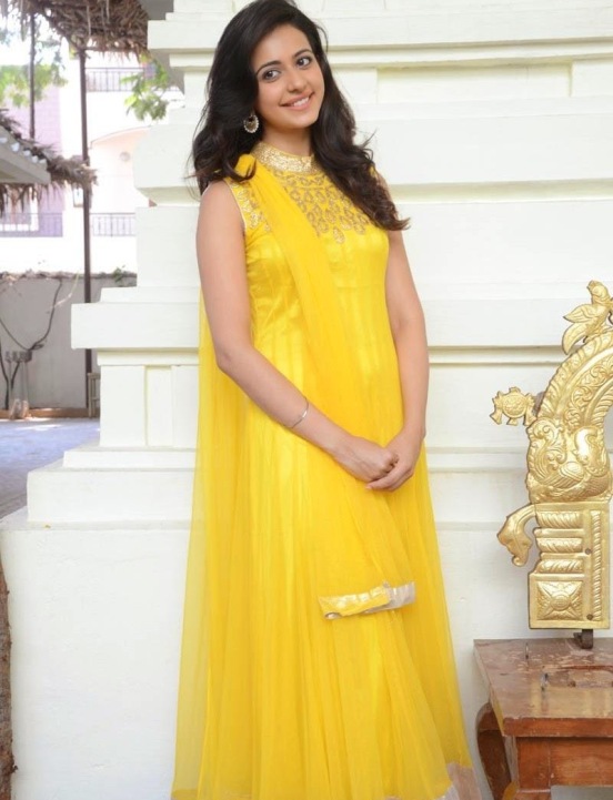 Rakul Preet Singh in Yellow Anarkali Churidar Dress