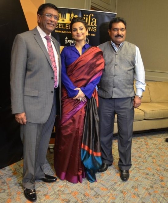 Vidya Balan with Designer Heavy Earrings and Latest Hair Style at IIFA 2014 Press Conference in Houston USA