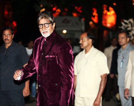 Amitabh Bachchan in Maroon Velvet Blazer at Ambanis Mom’s Birthday Party 