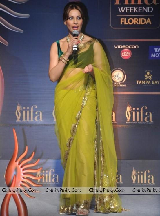 Bipasha Basu in Transparent Green Saree at IIFA Press Conference in Mumbai  - Chinki Pinki