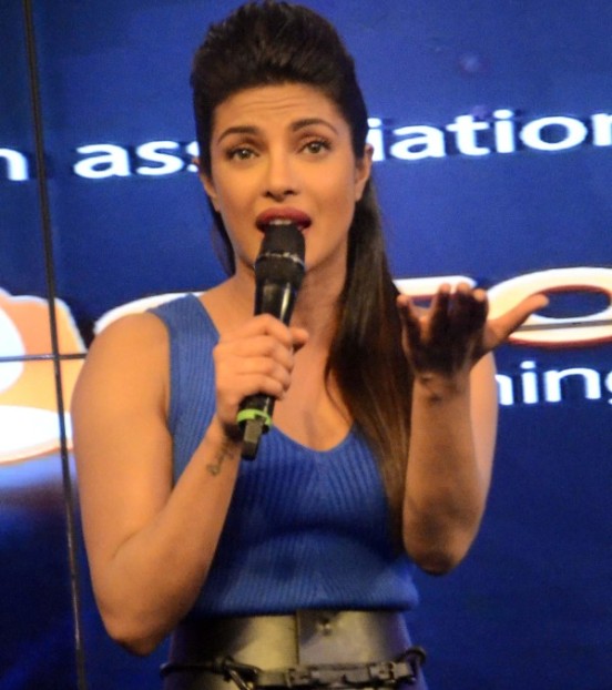 Priyanka Chopra in Blue One Piece Dress at Launch of Television Channel in Mumbai 