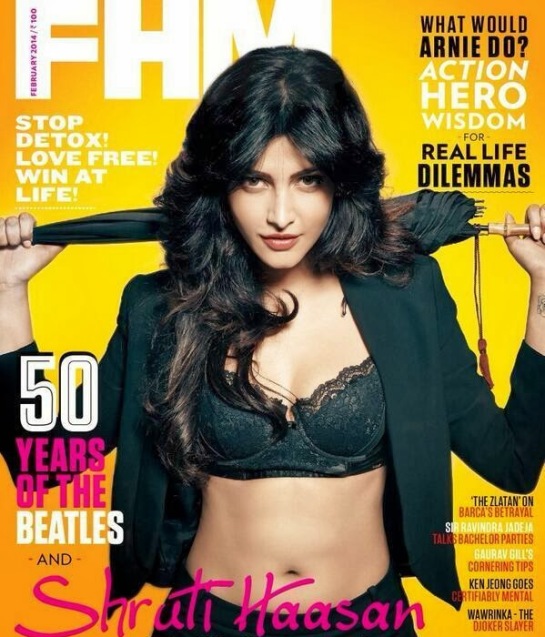 Shruti Hassan in Bikini Pics – Hot Photo on FHM Magazine Cover Page in February 2014 Edition