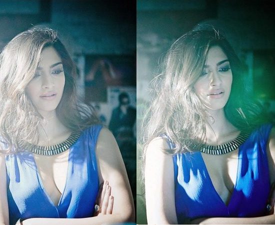 Sonam Kapoor Hot Cleavage Photos in Blue Dress On Woman’s Health Magazine January 2014