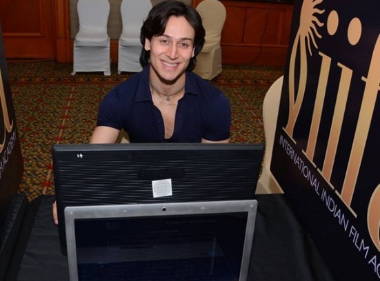 Tiger Shroff in Dark Blue Tight Shirt with Cute Smile Look at IIFA 2015 Voting Weekend