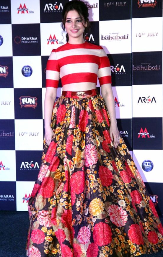 Tamanna Bhatia in Floral Skirt with Striped Top 