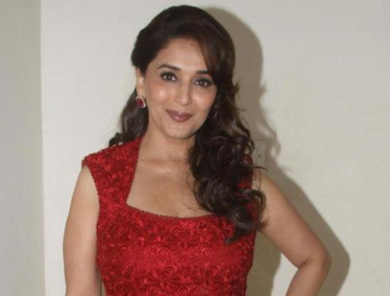 Madhuri Dixit in Short Red Dress at Promotion of Dedh Ishqiya Hindi Movie