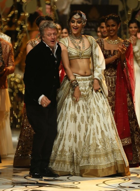 Sonam Kapoor in Printed Lehenga Dress at India Bridal Fashion Week 2013