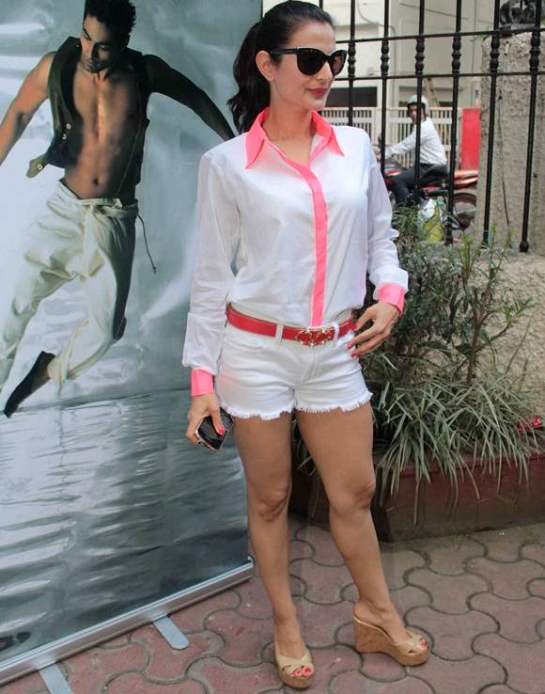 Amisha Patel in White Shorts with Full Sleeve Shirt Pics