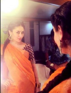 Kareena Kapoor in Orange Saree Green Sleeve Blouse in Bajrangi Bhaijaan Movie 2015