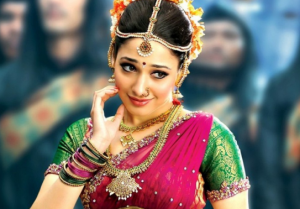 Tamanna Bhatia in Pink Green Lehenga Saree Blouse in Bahubali Hindi Movie