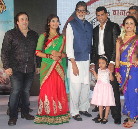 Music Launch of Marathi Film Dholki – Manasi Naik Hot Navel in Blue Transparent Saree