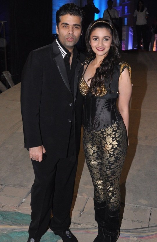 Alia Bhatt in Stardust Awards 2013 at Mumbai with Karan Johar