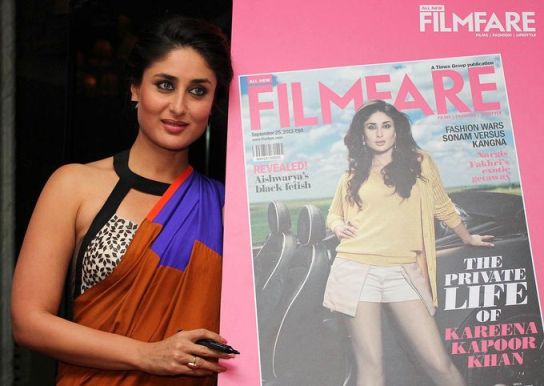 Kareena Kapoor Hot In Orange Block Saree – At Launch Of Filmfare Magazine September