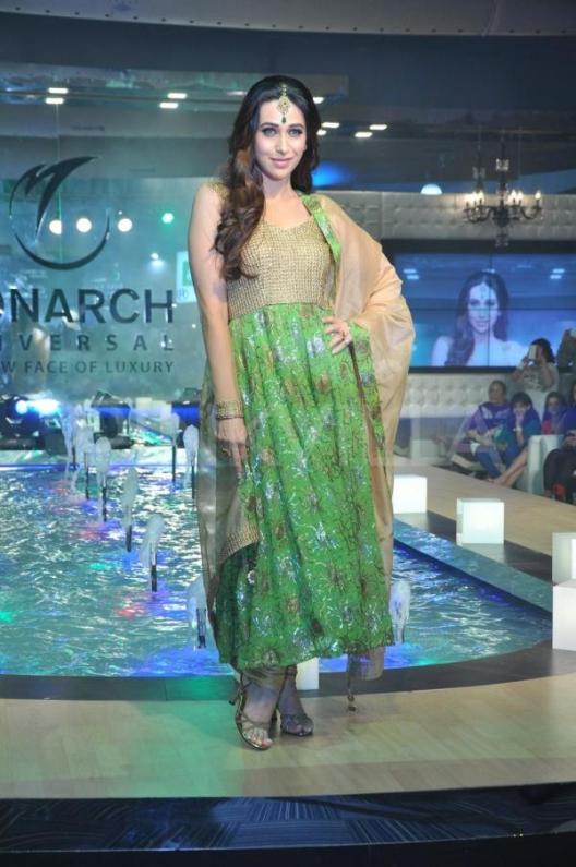 Karishma Kapoor in Green Anarkali Dress at Walks the Ramp for Monarch Universal