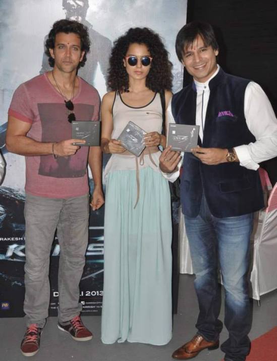All 3 Leading Actors and Actress Hrithik Roshan, Vivek Oberoi and Kangana Ranaut were looking cool in casual dresses at Krrish 3 Music Launching Event.