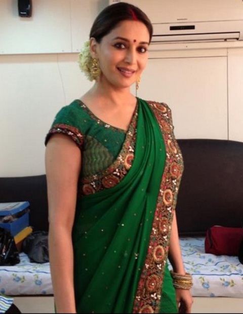 Madhuri Dixit In Green Saree Traditional Look Indian