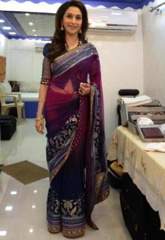 Madhuri Dixit in Blue Saree – Beautiful Lady Hot Photos New Images