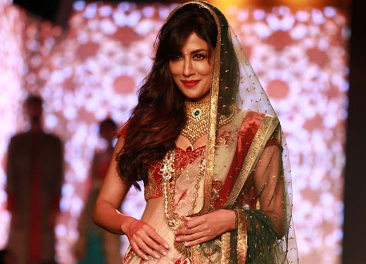 Chitrangada Singh in Red Floral Lehenga Choli at Debarun Show at AIFW 2015